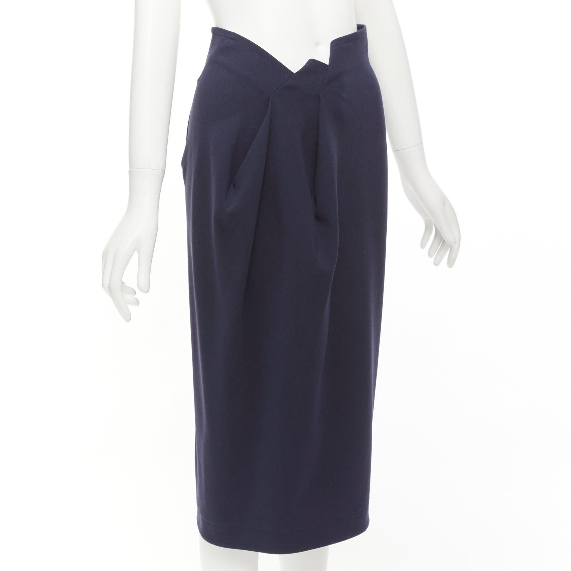 JIL SANDER navy asymmetric jagged cut out waistband skirt FR32 XXS In Excellent Condition For Sale In Hong Kong, NT