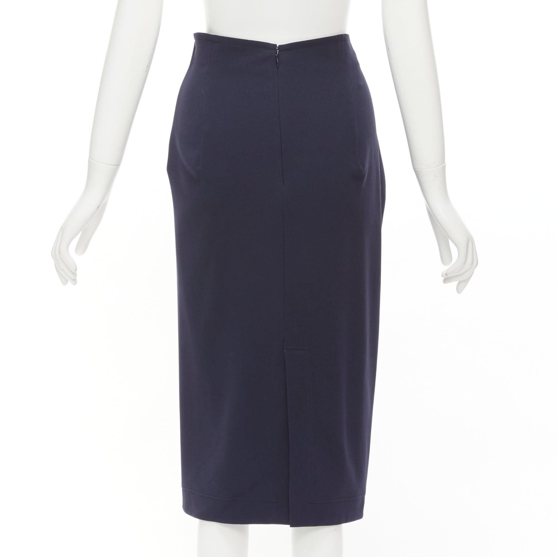 Women's JIL SANDER navy asymmetric jagged cut out waistband skirt FR32 XXS For Sale