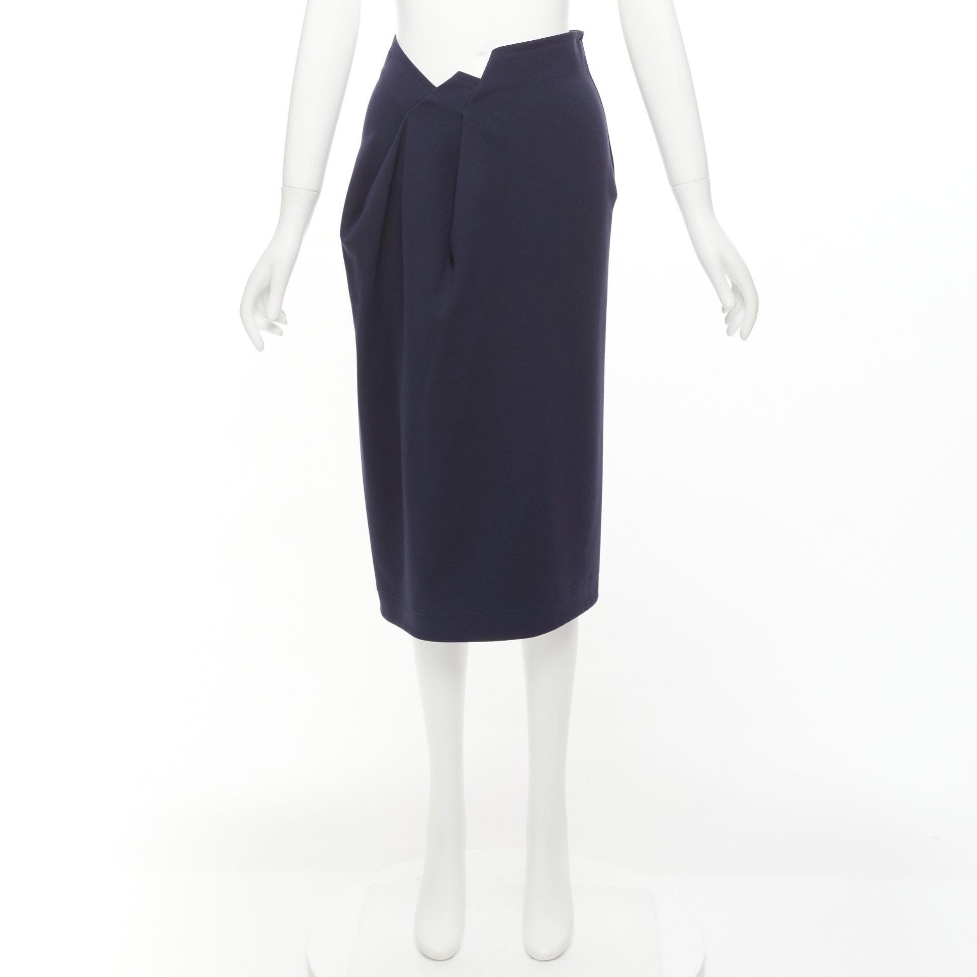 JIL SANDER navy asymmetric jagged cut out waistband skirt FR32 XXS For Sale 5