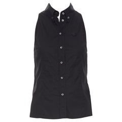 JIL SANDER NAVY black cotton embroidered logo sleeveless shirt  FR34 XS