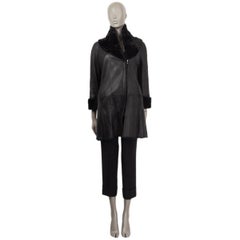 JIL SANDER NAVY black leather SHEARLING Coat Jacket 34 XS