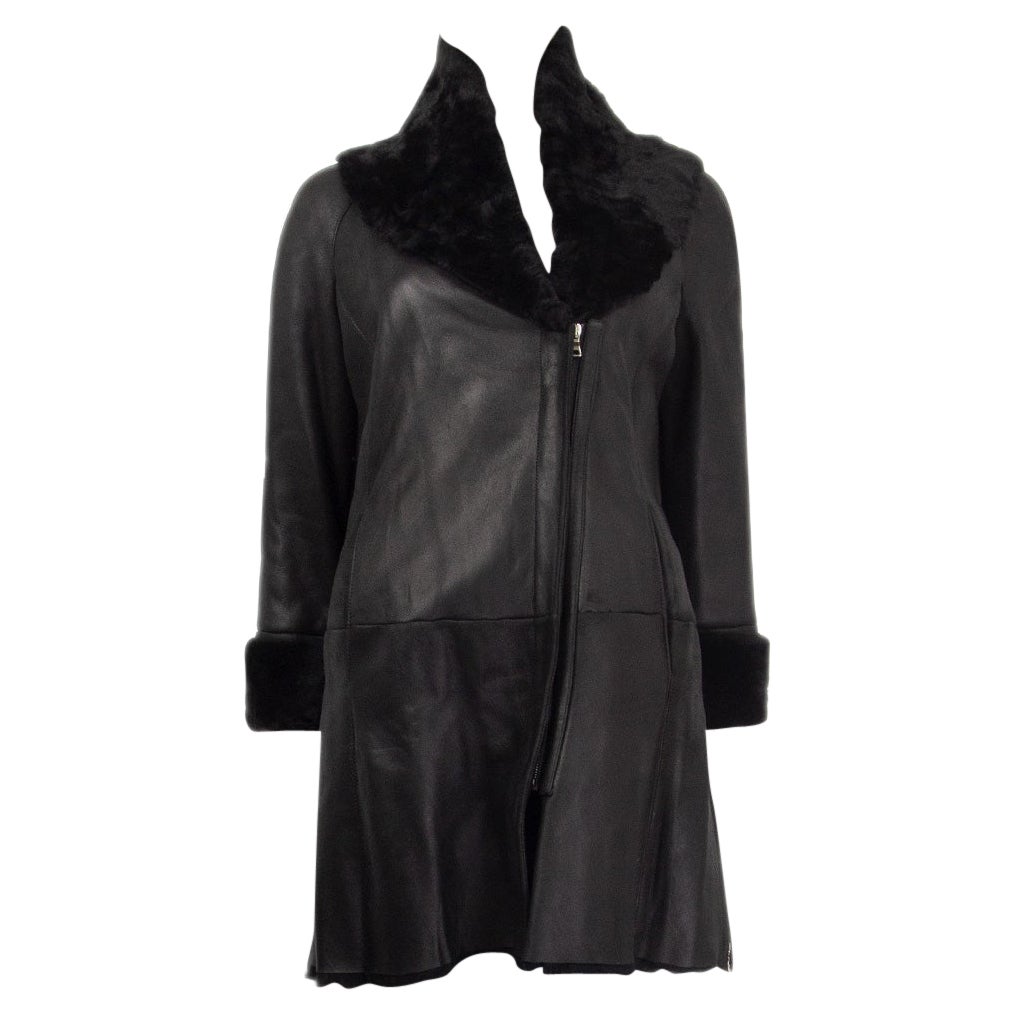 JIL SANDER NavY - Manteau en cuir noir façon foulard, taille 34 XS