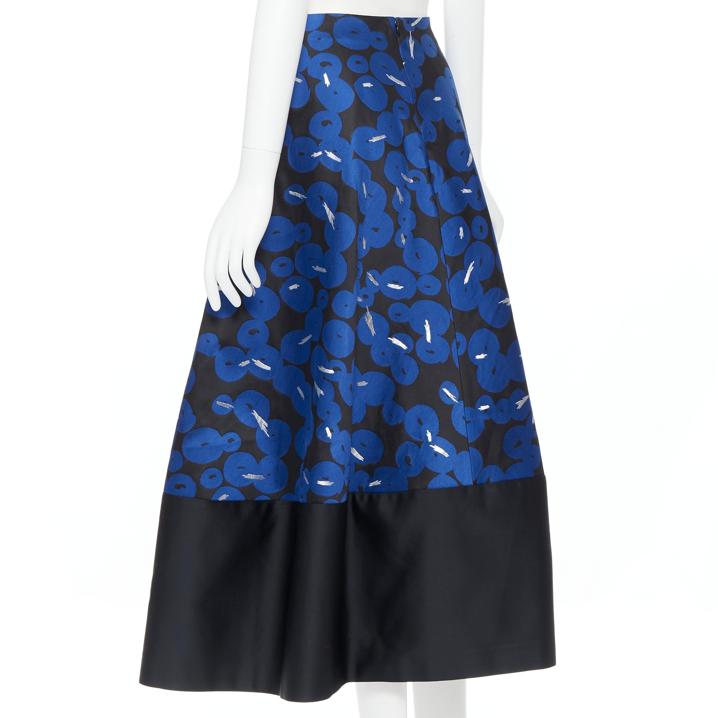 JIL SANDER NAVY blue black silver flared cocktail skirt FR32 XS In Good Condition In Hong Kong, NT