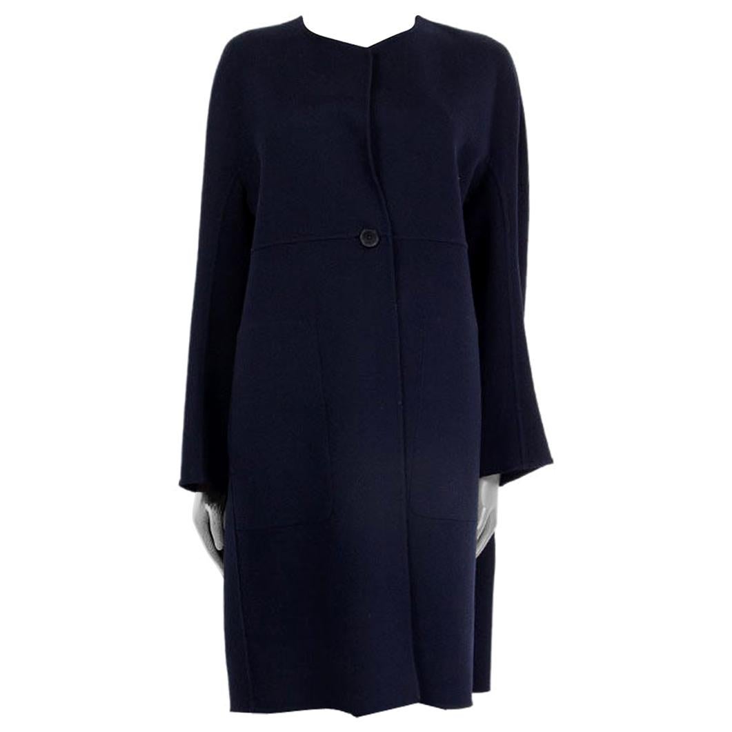 navy collarless coat
