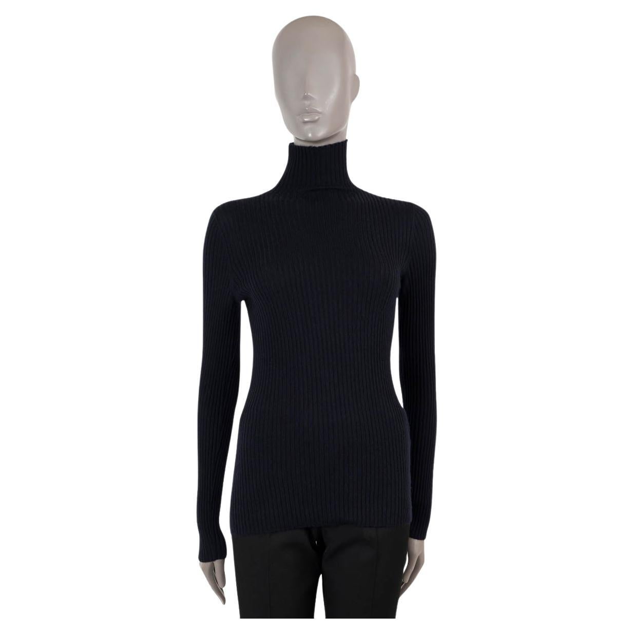 JIL SANDER navy blue cashmere RIB KNIT TURTLENECK Sweater 42 XL For Sale