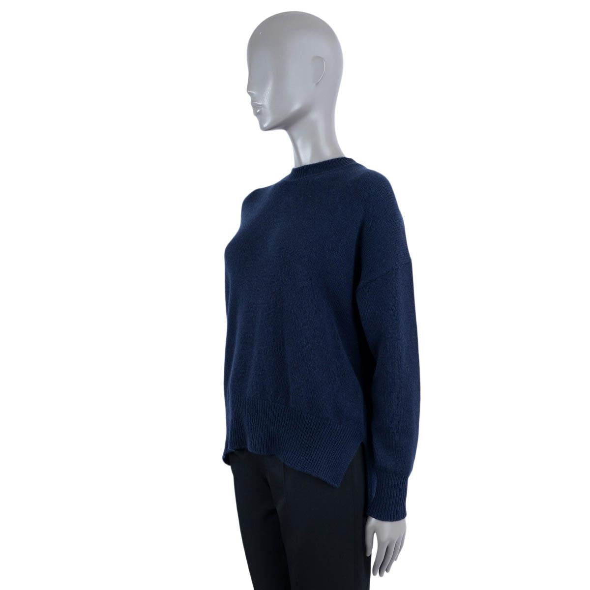 Women's JIL SANDER navy blue cashmere SIDE SLIT CREWNECK Sweater 34 XS For Sale