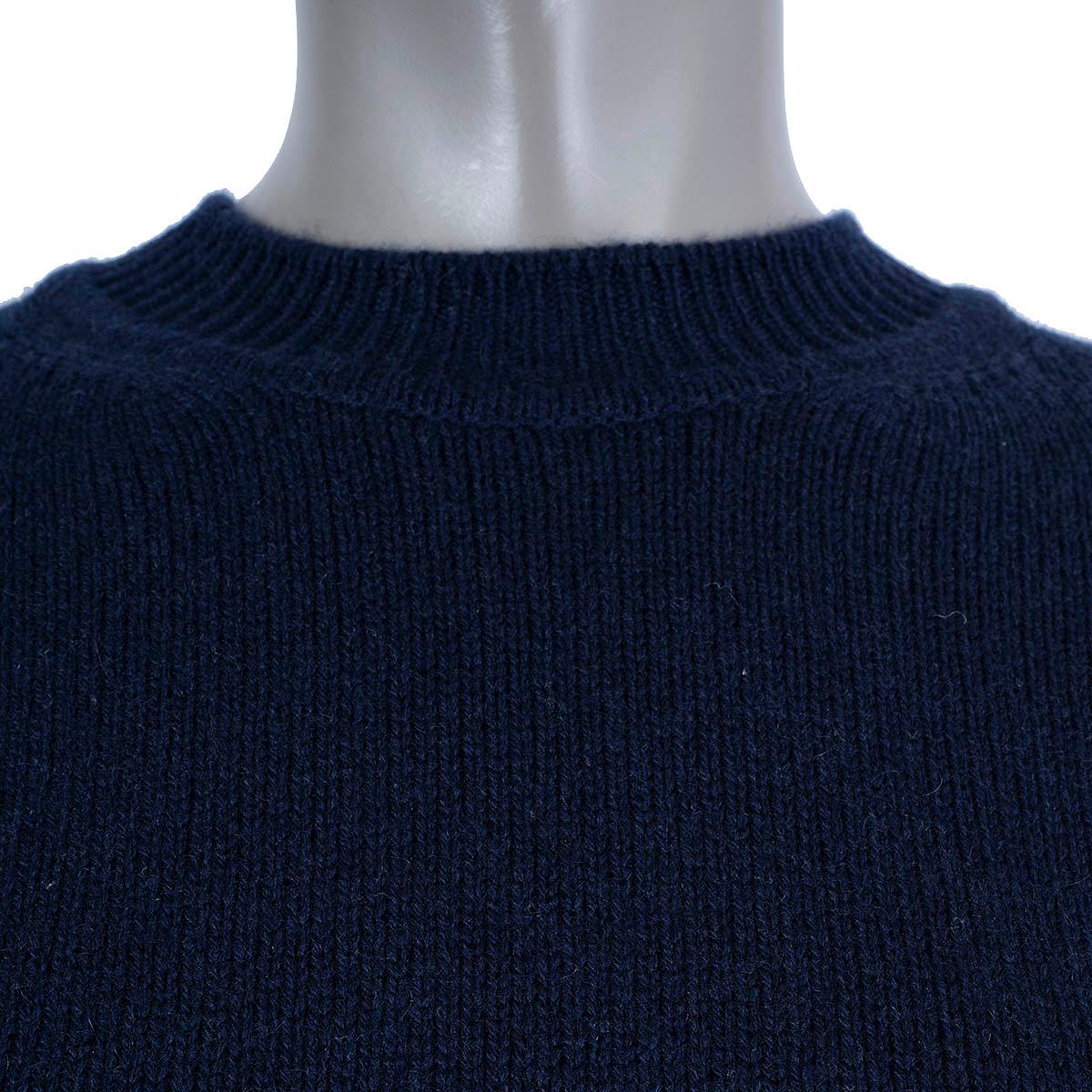 JIL SANDER navy blue cashmere SIDE SLIT CREWNECK Sweater 34 XS For Sale 1