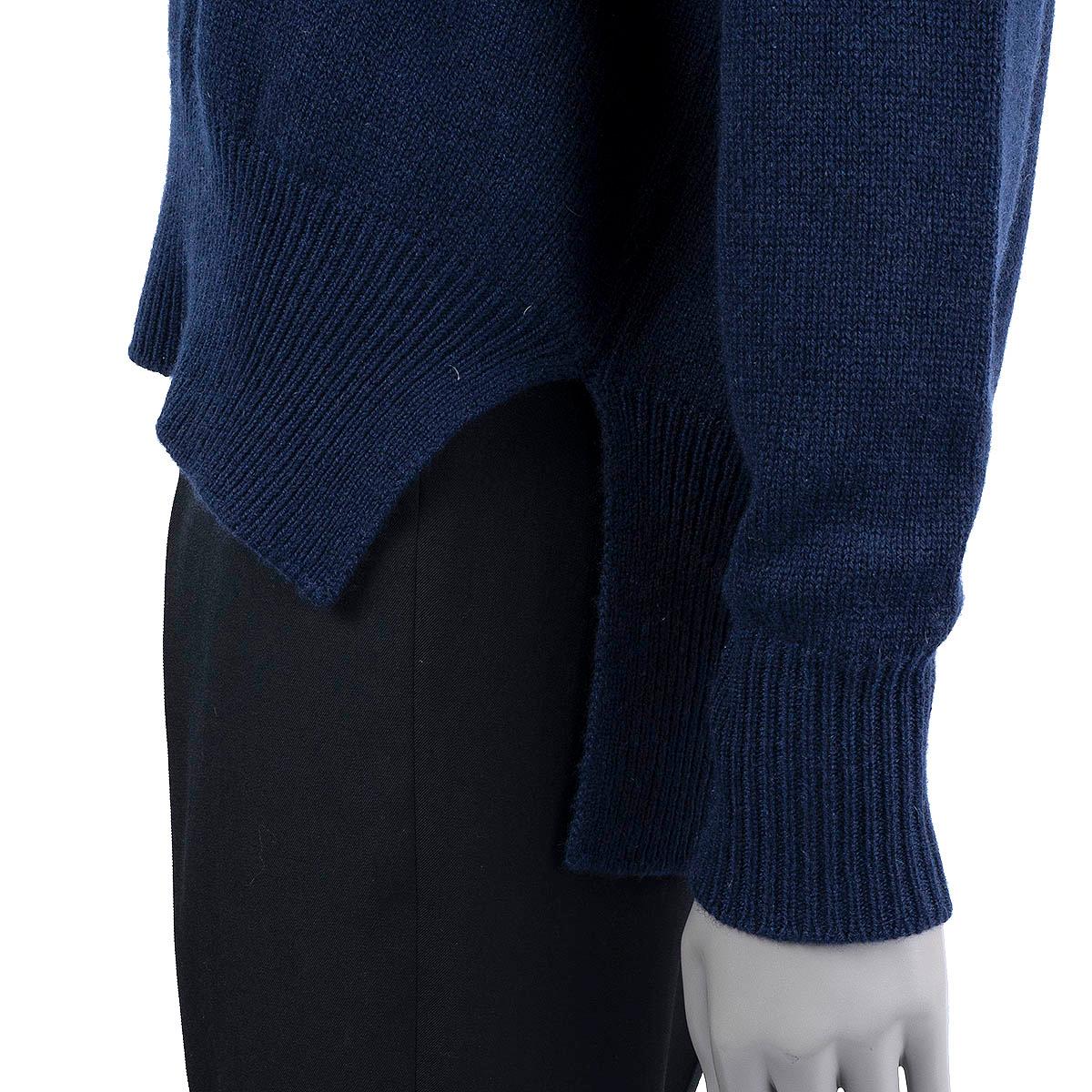 JIL SANDER navy blue cashmere SIDE SLIT CREWNECK Sweater 34 XS For Sale 2
