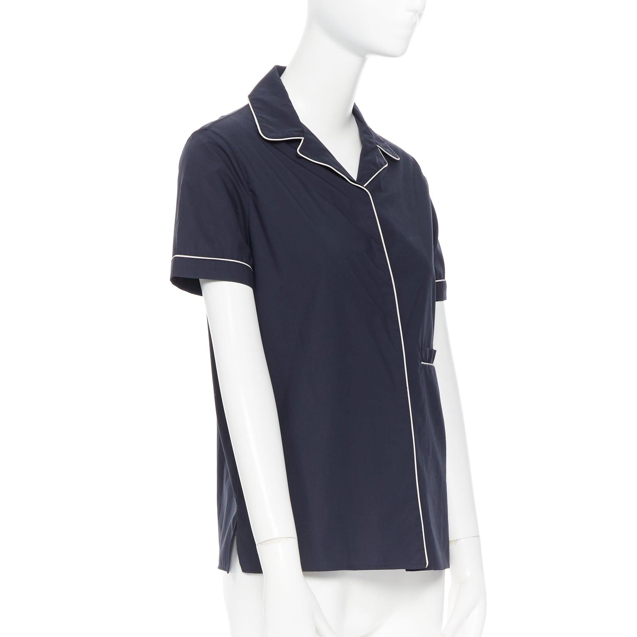 Black JIL SANDER navy blue cotton cuban shirt notch collar pipe short sleeves FR34 For Sale