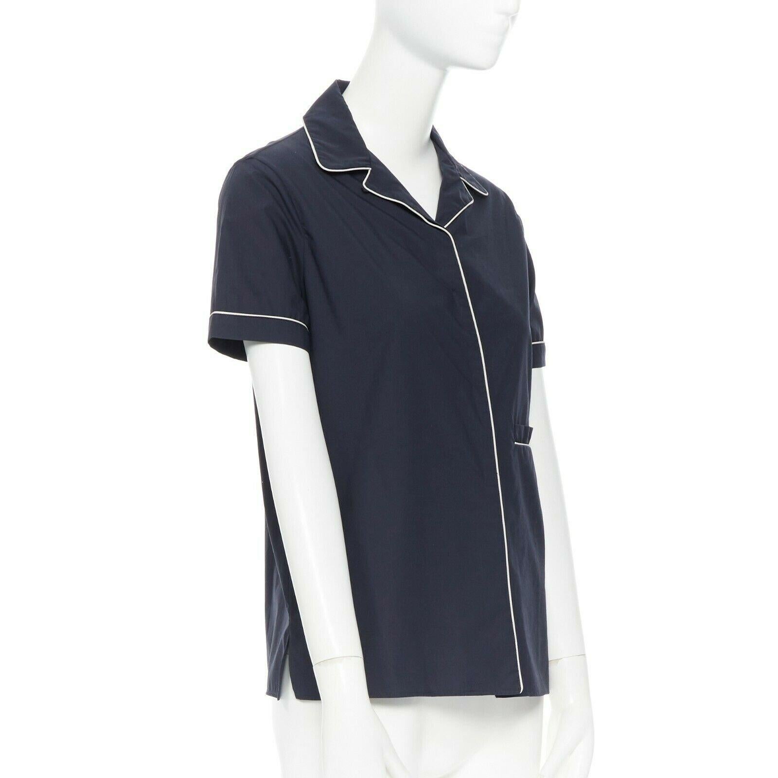 JIL SANDER camisa cubana de algodón azul marino cuello de muesca tubo manga corta FR34 en Bueno Estado en Hong Kong, NT