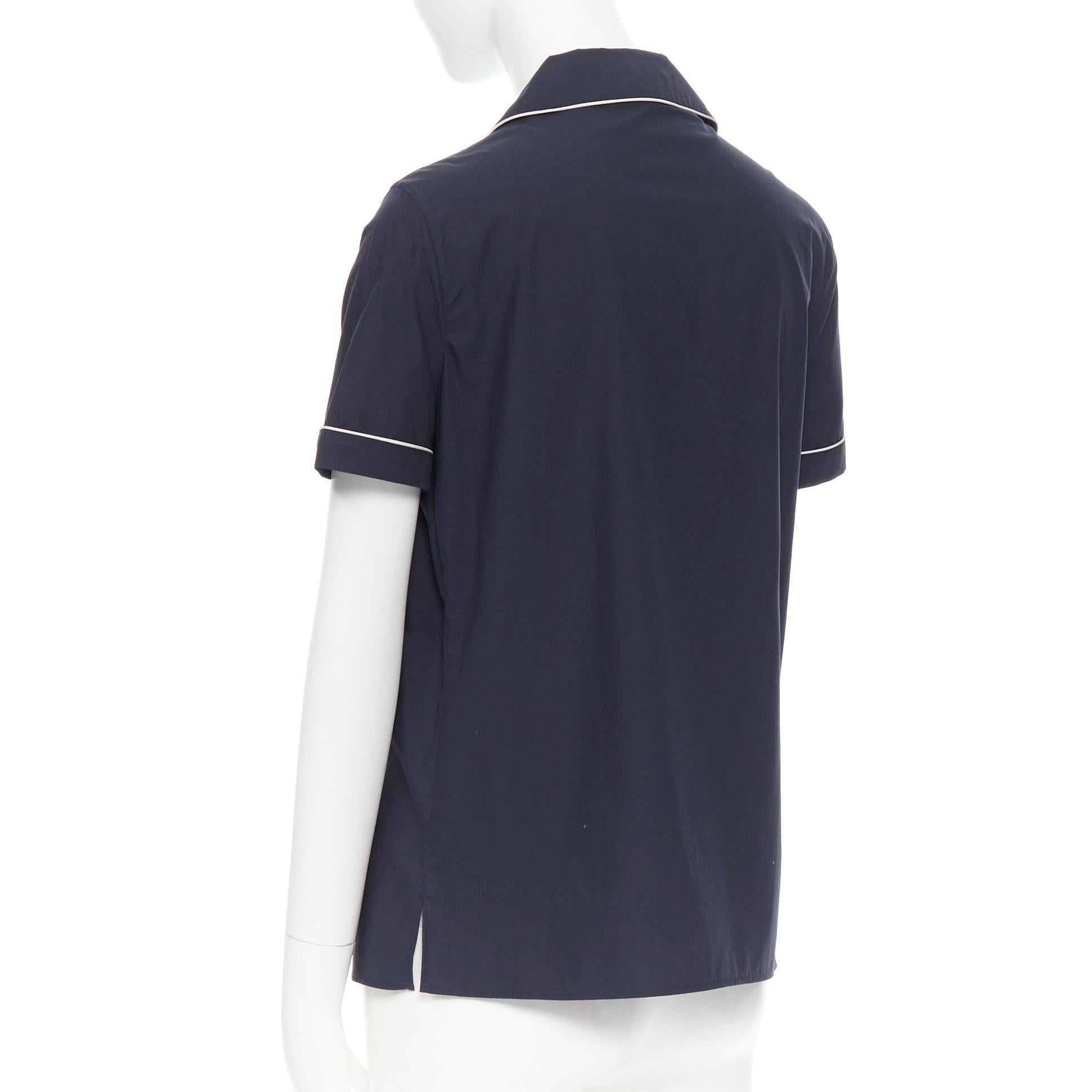 JIL SANDER navy blue cotton cuban shirt notch collar pipe short sleeves FR34 For Sale 1