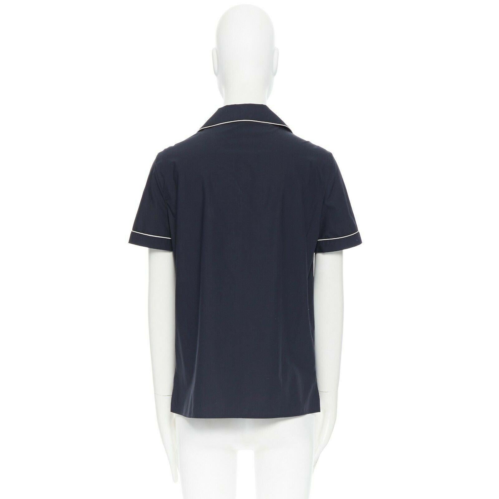 Black JIL SANDER navy blue cotton Cuban shirt notch collar pipe short sleeves FR34