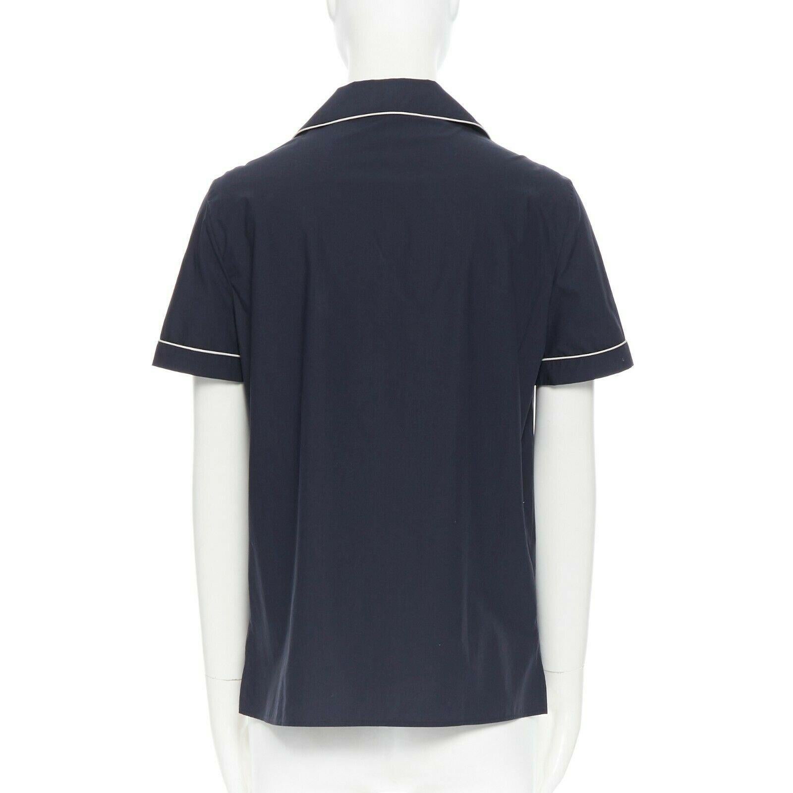 JIL SANDER navy blue cotton Cuban shirt notch collar pipe short sleeves FR34 In Good Condition In Hong Kong, NT