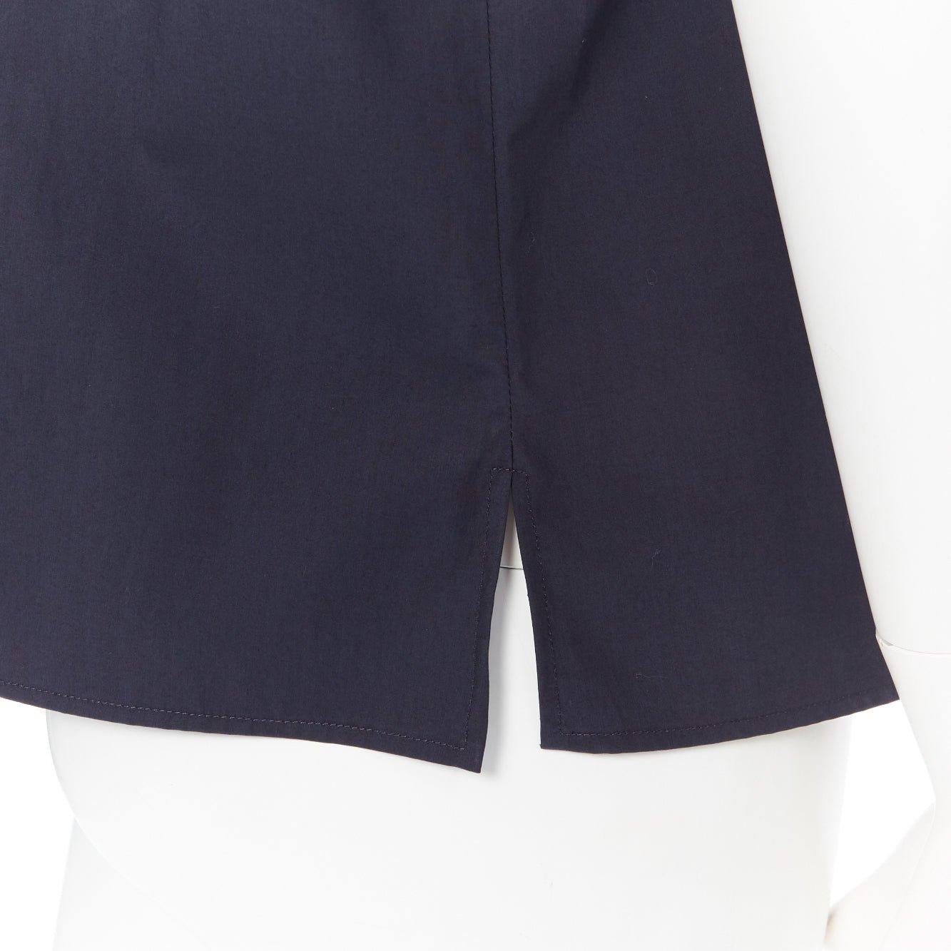JIL SANDER navy blue cotton cuban shirt notch collar pipe short sleeves FR34 For Sale 3