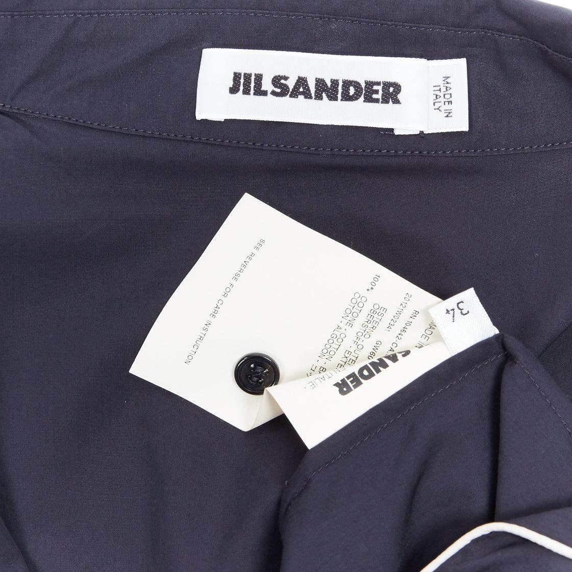 JIL SANDER navy blue cotton cuban shirt notch collar pipe short sleeves FR34 For Sale 4