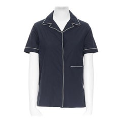 JIL SANDER camisa cubana de algodón azul marino cuello de muesca tubo manga corta FR34