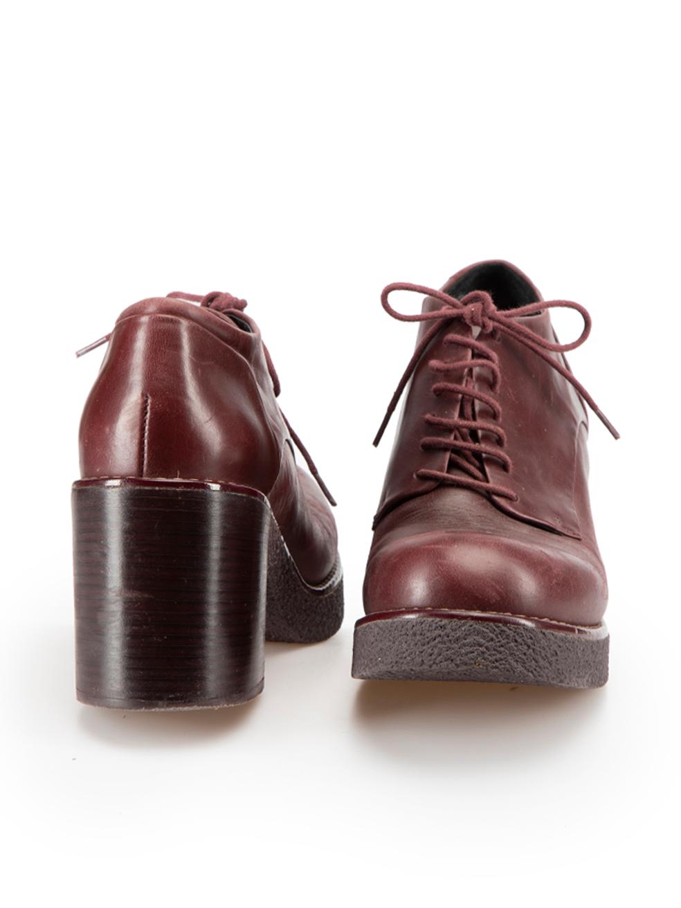 Jil Sander Navy Burgundy Leather Lace Up Oxford Heels Size UK 7 In Good Condition In London, GB