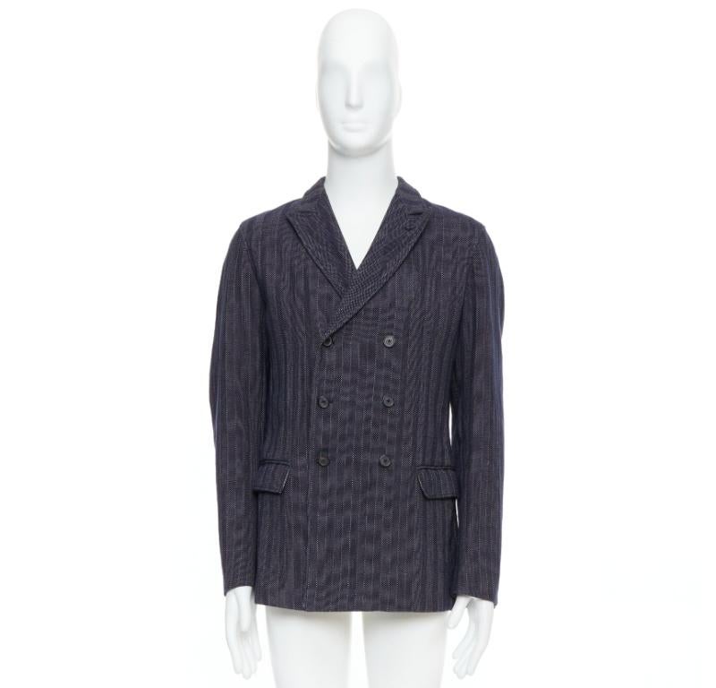 JIL SANDER navy cream cotton striped double breasted blazer IT48 M For Sale 5
