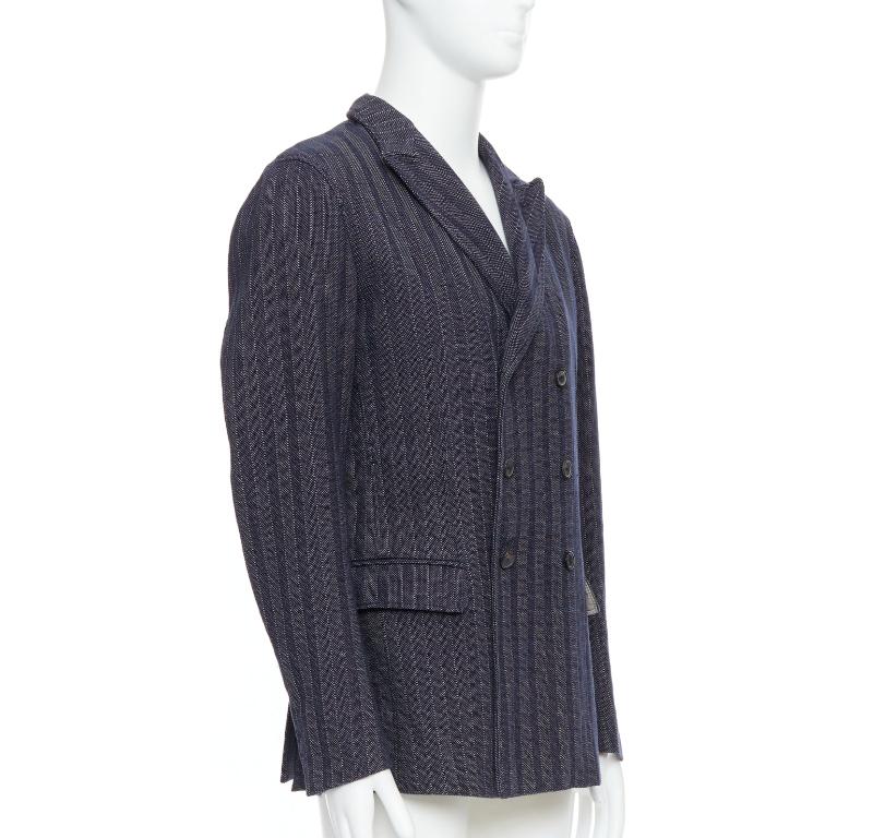 Black JIL SANDER navy cream cotton striped double breasted blazer IT48 M For Sale