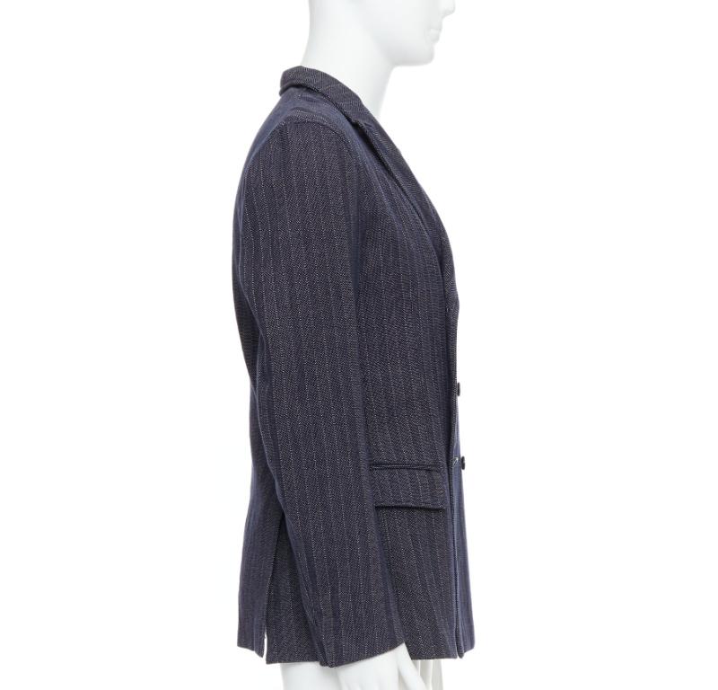 JIL SANDER navy cream cotton striped double breasted blazer IT48 M In Excellent Condition For Sale In Hong Kong, NT