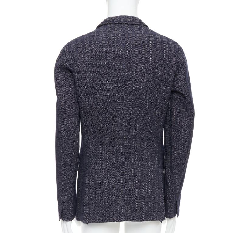 Men's JIL SANDER navy cream cotton striped double breasted blazer IT48 M For Sale