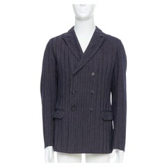 JIL SANDER navy cream cotton striped double breasted blazer IT48 M