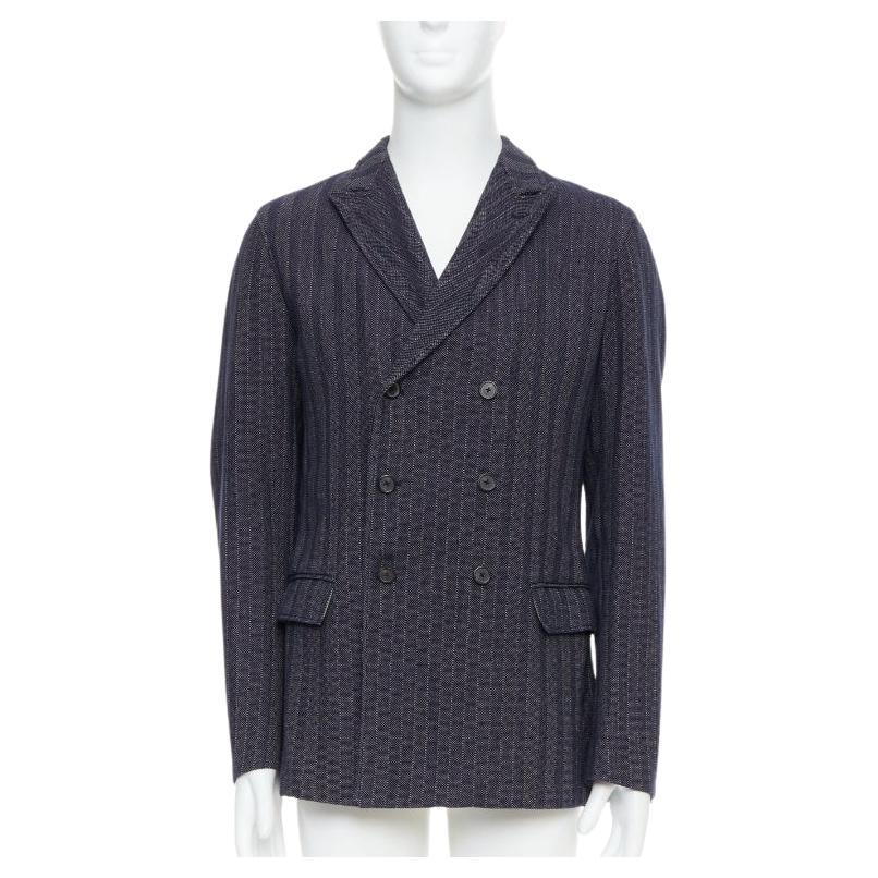 JIL SANDER navy cream cotton striped double breasted blazer IT48 M For Sale
