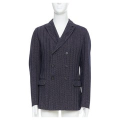 JIL SANDER navy cream cotton striped double breasted blazer IT48 M