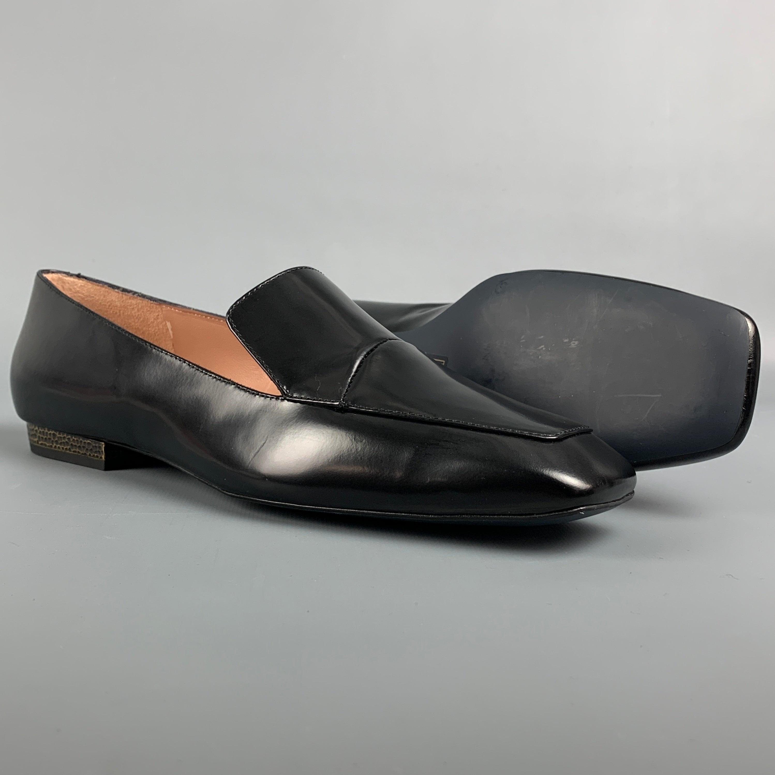 JIL SANDER Navy Size 8.5 Black Leather Square Toe Flats In Excellent Condition In San Francisco, CA