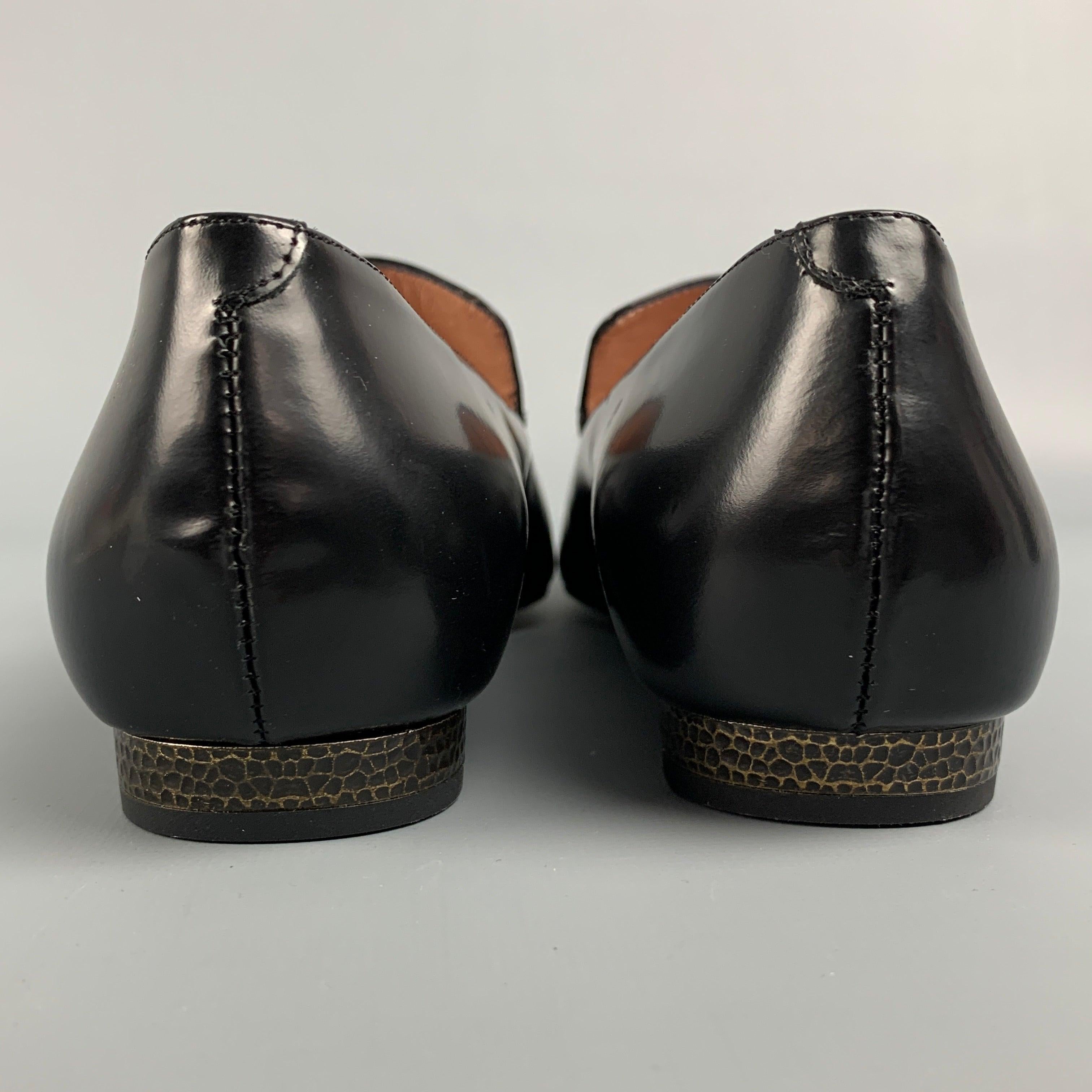 JIL SANDER Navy Size 8.5 Black Leather Square Toe Flats For Sale 1