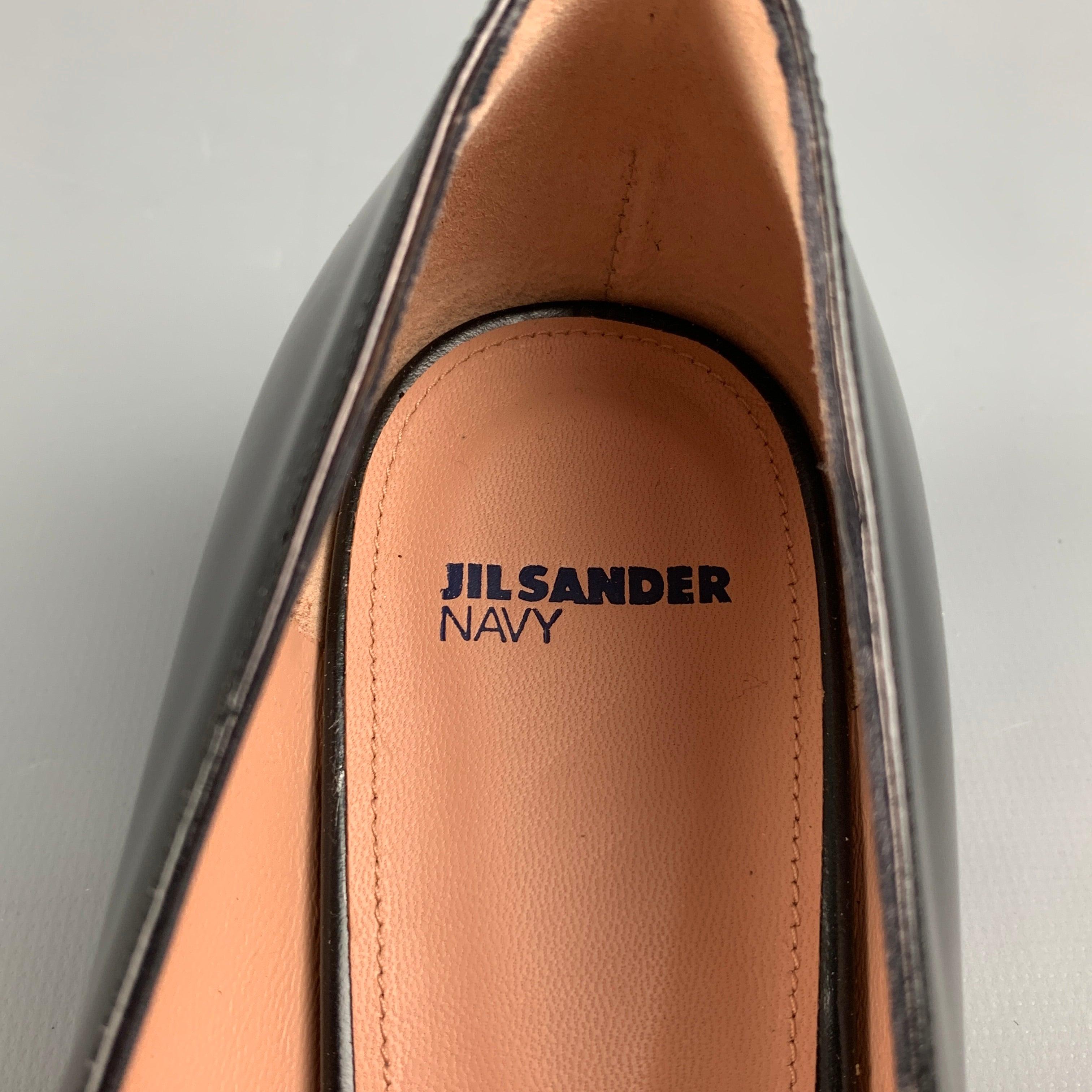 JIL SANDER Navy Size 8.5 Black Leather Square Toe Flats For Sale 2