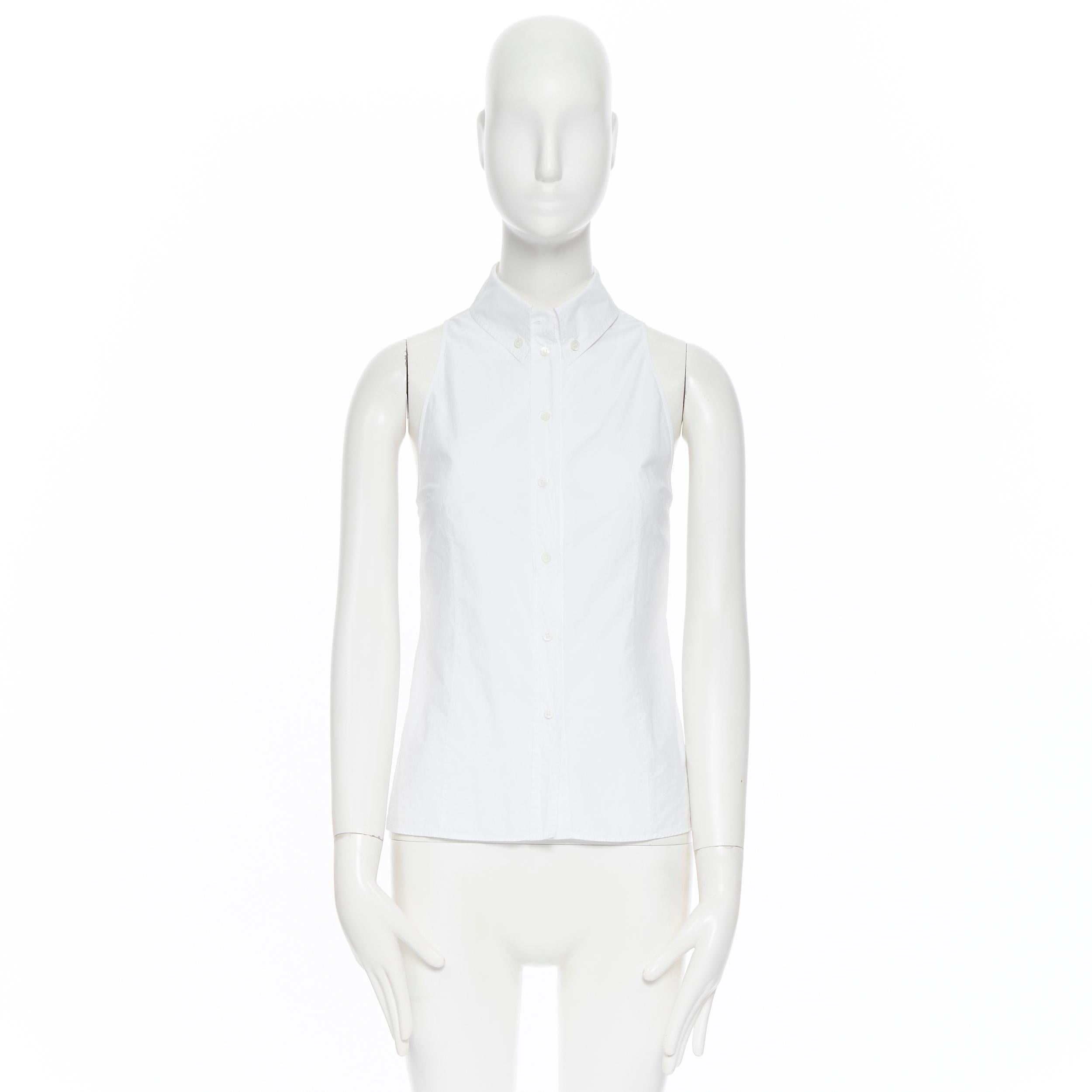 Gray JIL SANDER NAVY white cotton sailor anchor embroidered sleeveless shirt  FR34 XS