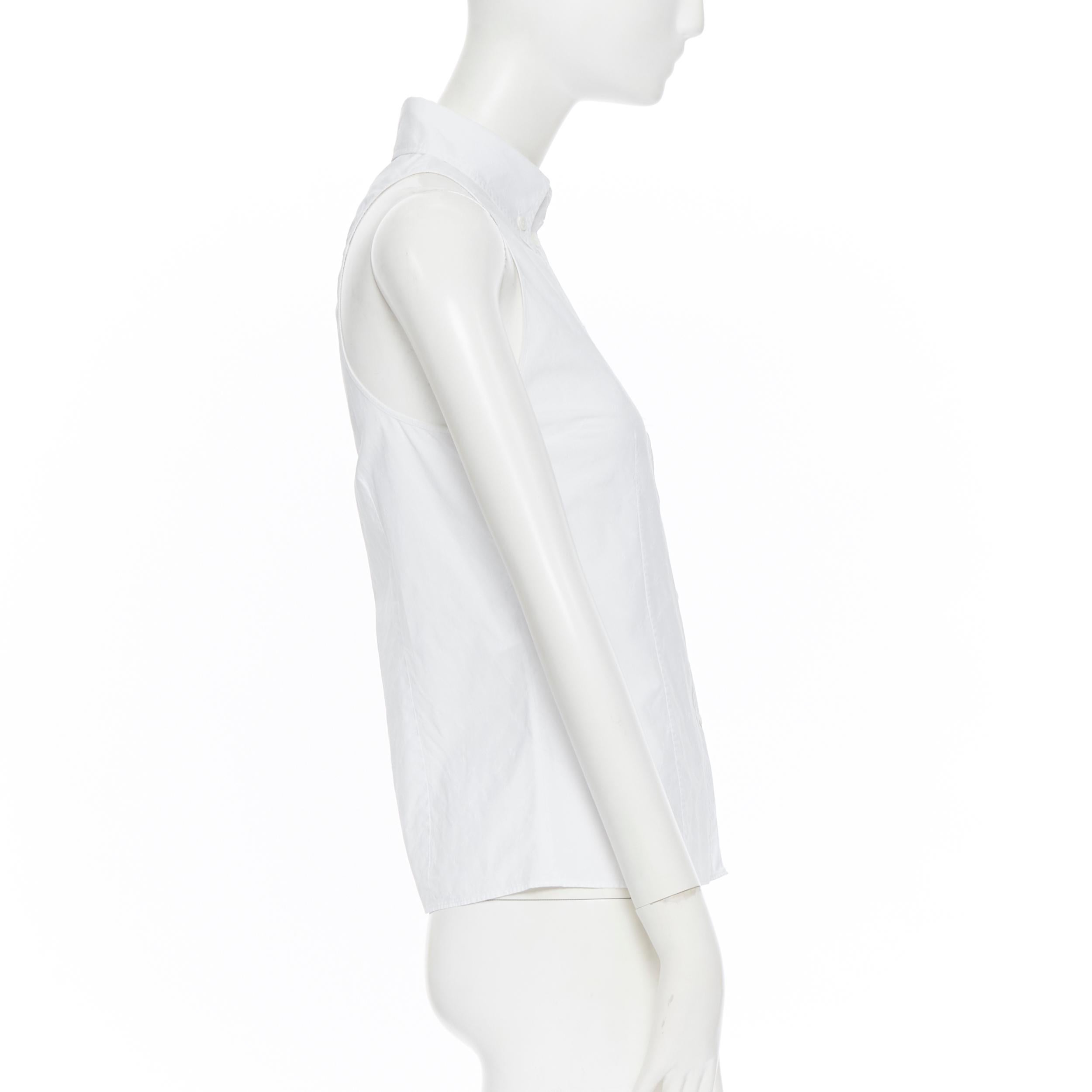 Women's JIL SANDER NAVY white cotton sailor anchor embroidered sleeveless shirt  FR34 XS