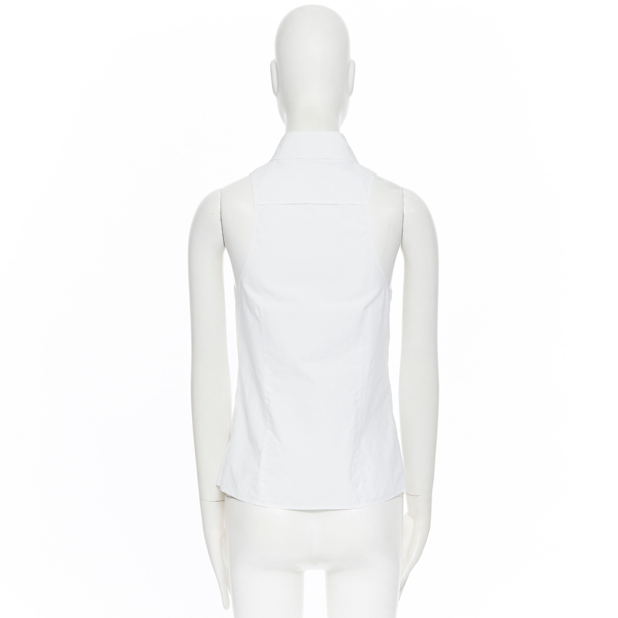 JIL SANDER NAVY white cotton sailor anchor embroidered sleeveless shirt  FR34 XS 1