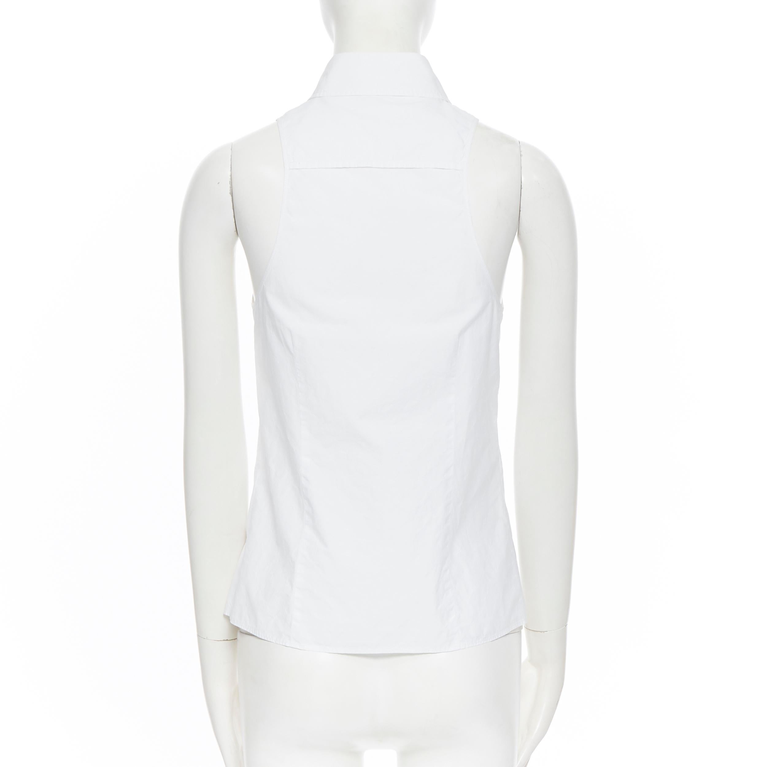 JIL SANDER NAVY white cotton sailor anchor embroidered sleeveless shirt  FR34 XS 2