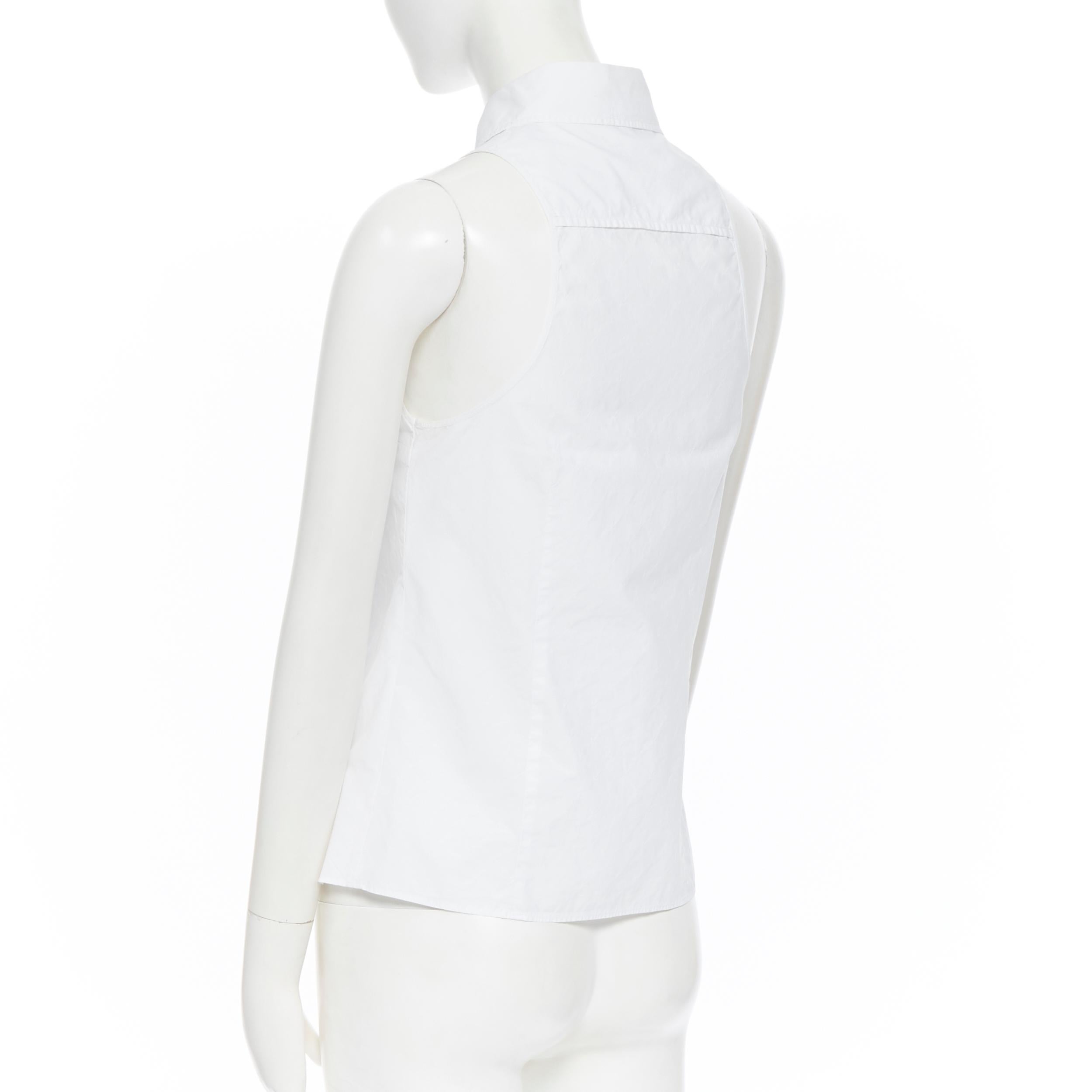 JIL SANDER NAVY white cotton sailor anchor embroidered sleeveless shirt  FR34 XS 3