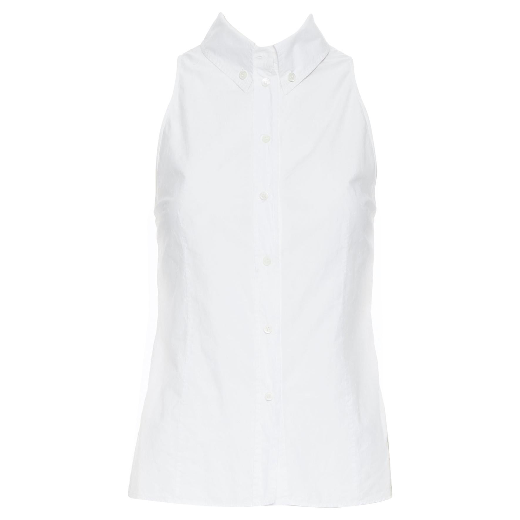 JIL SANDER NAVY white cotton sailor anchor embroidered sleeveless shirt  FR34 XS