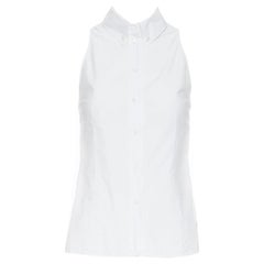 JIL SANDER NAVY white cotton sailor anchor embroidered sleeveless shirt  FR34 XS