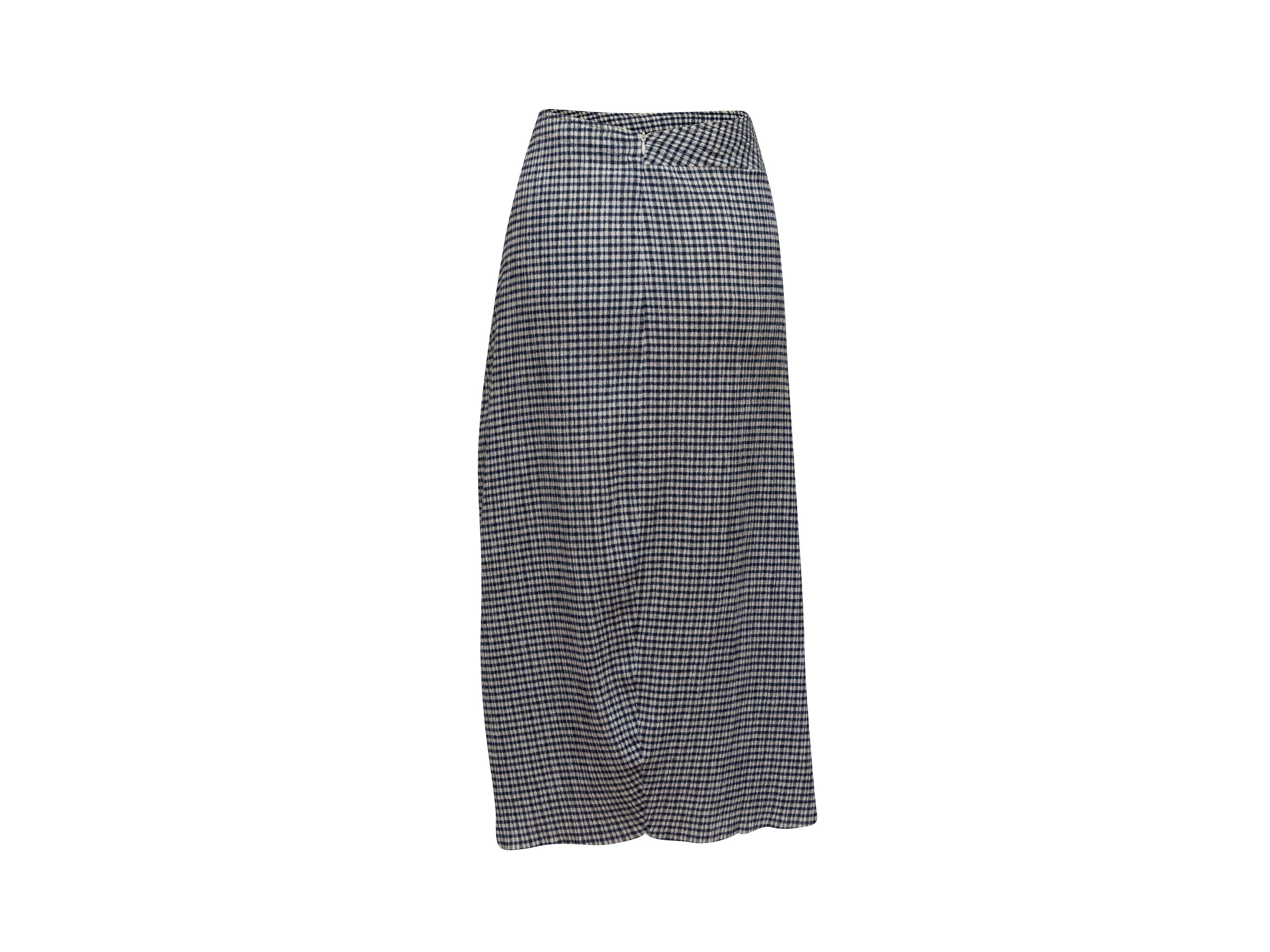 Jil Sander Navy & White Gingham Midi Skirt In Good Condition In New York, NY