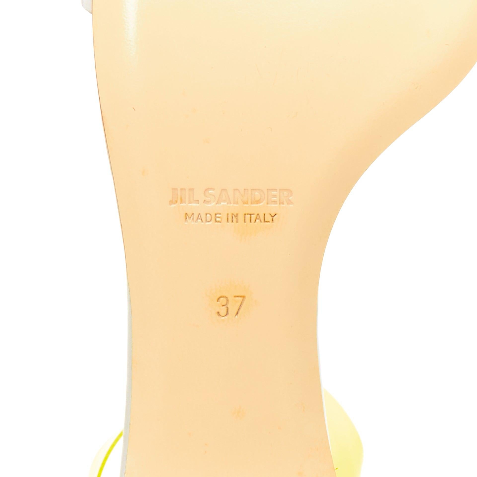 JIL SANDER sandali piatti in pelle grigia con cinturino alla caviglia giallo neon EU37 in vendita 5