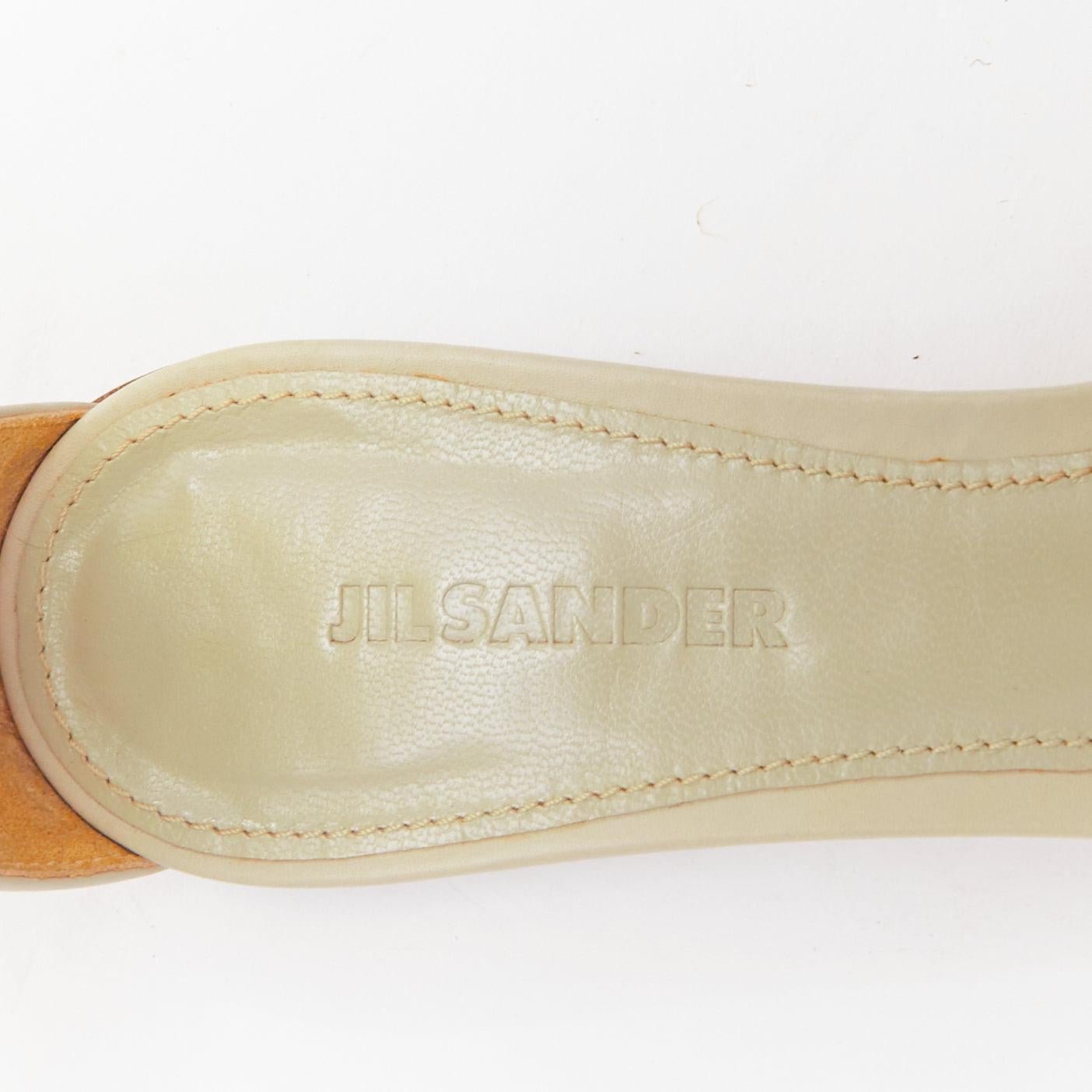 JIL SANDER sandali piatti in pelle grigia con cinturino alla caviglia giallo neon EU37 in vendita 4