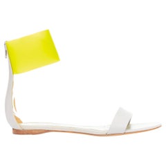 JIL SANDER neon yellow rubber ankle strap grey leather flat sandals EU37