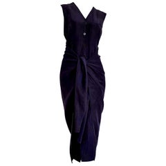 JIL SANDER "New" Blue Silk Linen Dress with Front or Back Bow - Unworn 