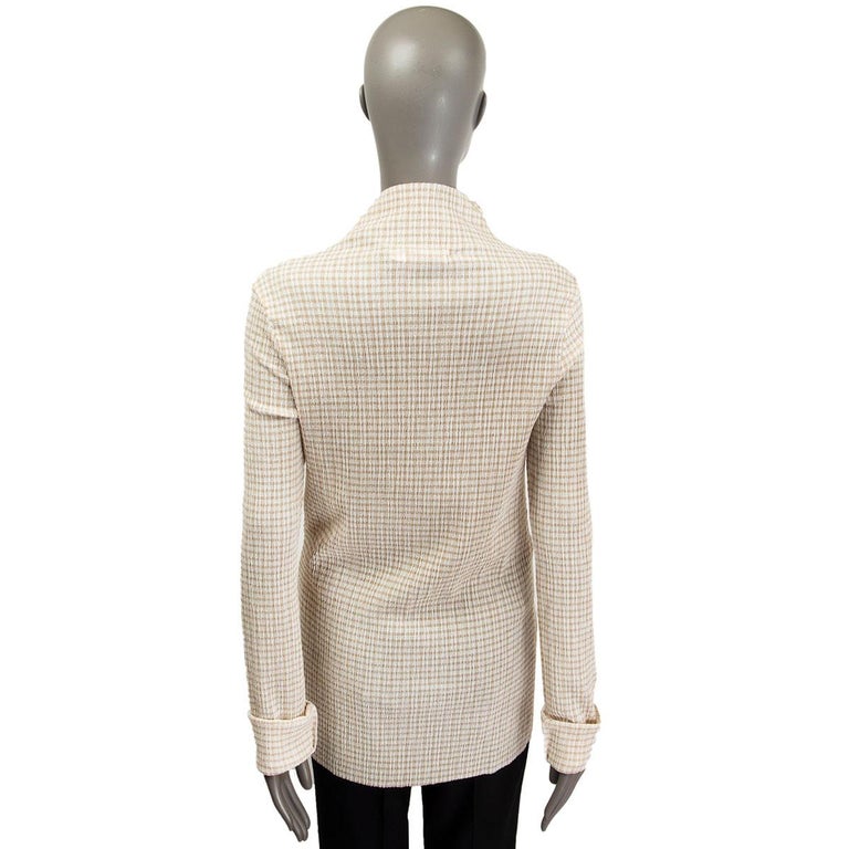 JIL SANDER off-white and beige cotton Stretch CREPE Blouse Shirt S to M For  Sale at 1stDibs