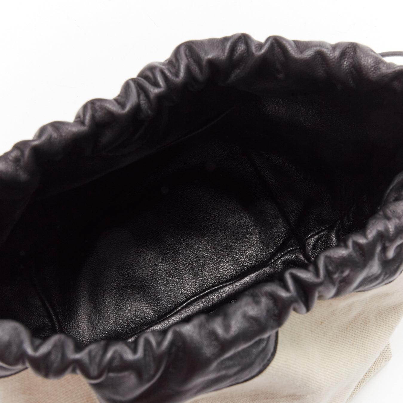 JIL SANDER off white canvas black leather logo drawstring pouch bucket bag 4