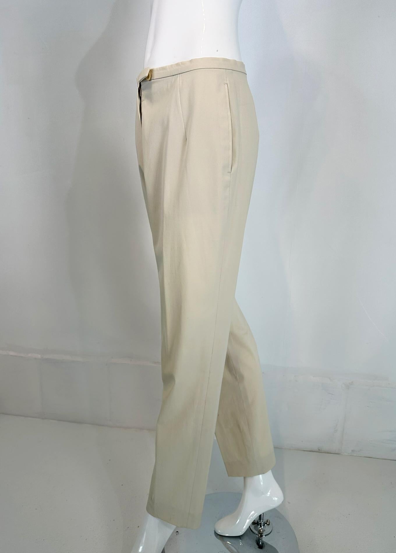 Jil Sander Off White Cotton Single Breasted Patch Pocket Jacket & Pant Set For Sale 8