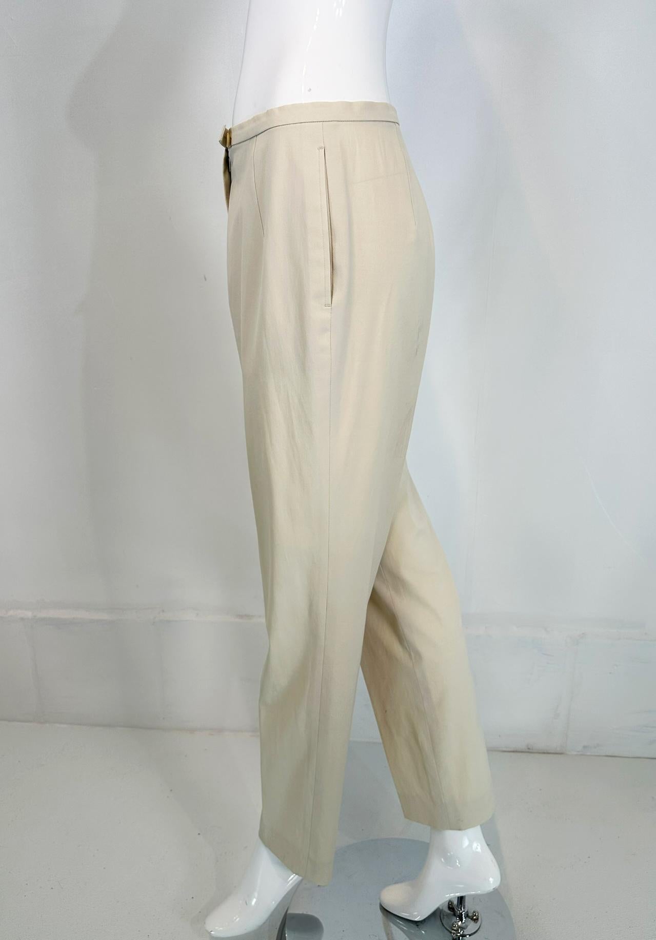 Jil Sander Off White Cotton Single Breasted Patch Pocket Jacket & Pant Set For Sale 9