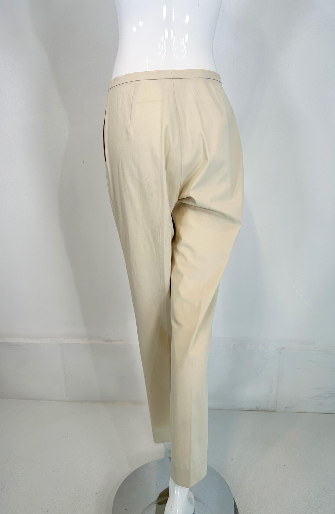 Jil Sander Off White Cotton Single Breasted Patch Pocket Jacket & Pant Set For Sale 10
