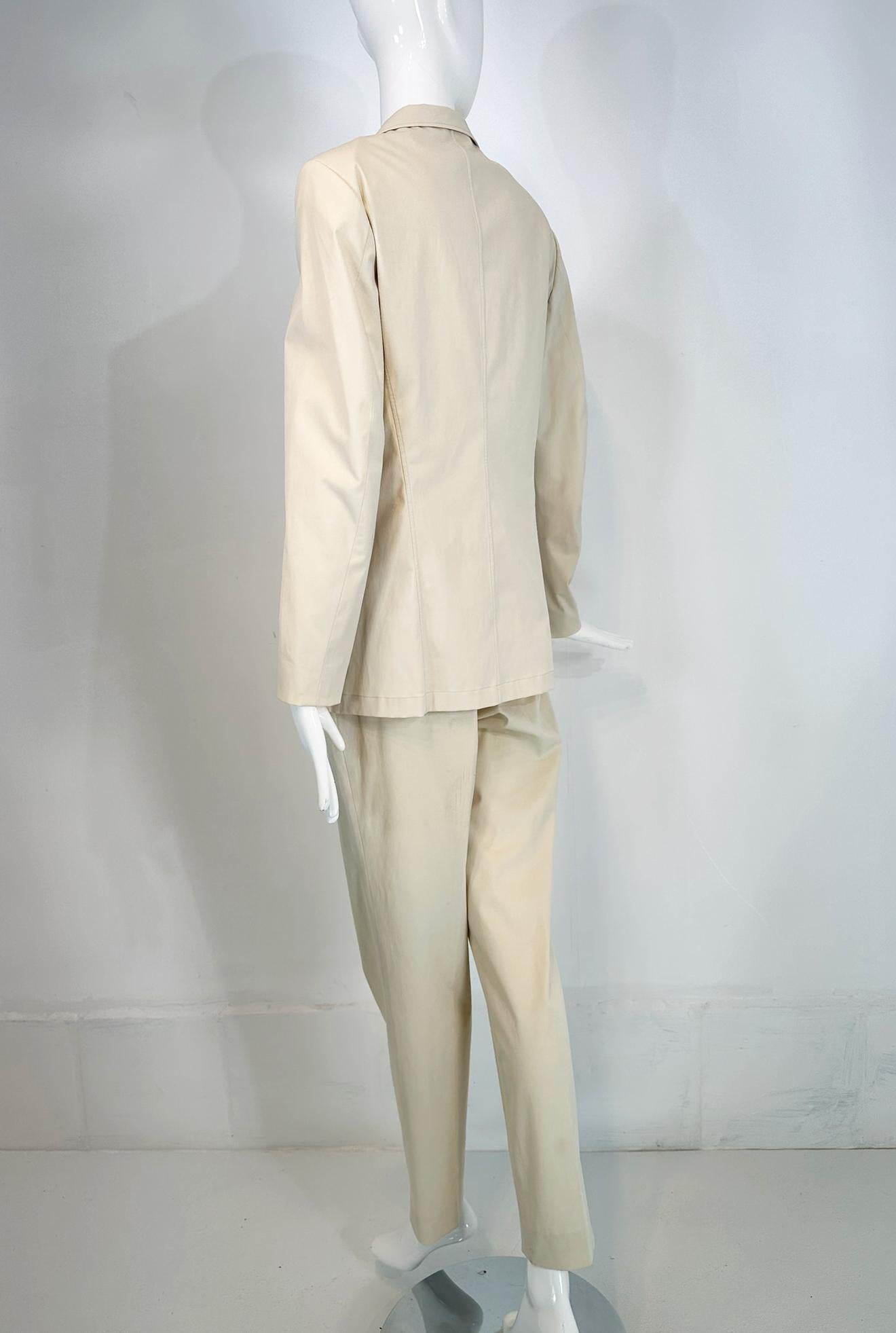 Women's Jil Sander Off White Cotton Single Breasted Patch Pocket Jacket & Pant Set For Sale