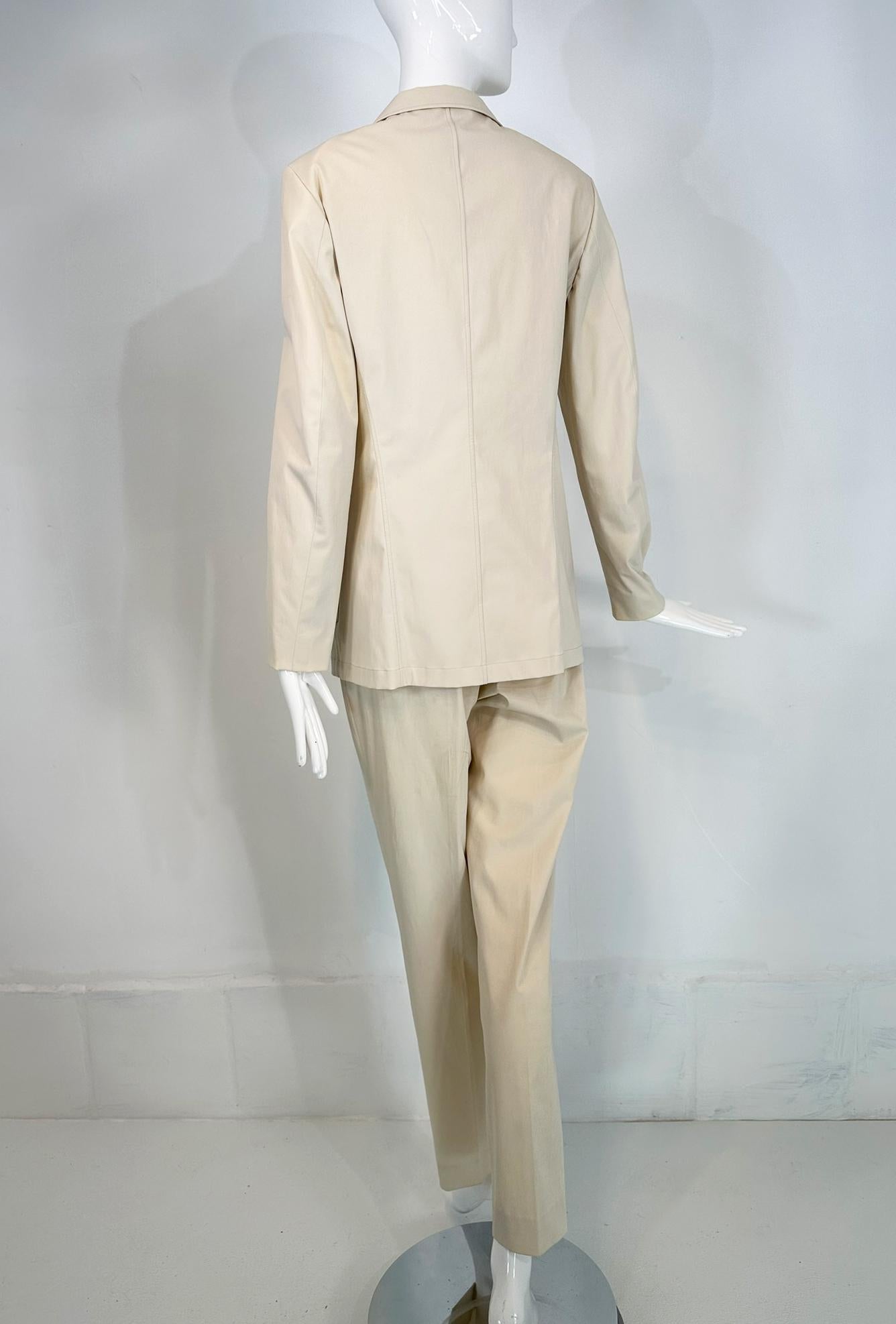 Jil Sander Off White Cotton Single Breasted Patch Pocket Jacket & Pant Set For Sale 1